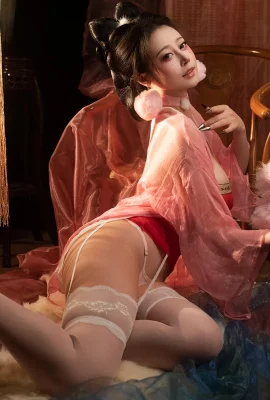 Cô gái dễ thương Nai Xijiang đẹp phong cách cổ xưa cáo Dajier chủ đề Dajier váy vải tuyn màu hồng gợi cảm với vớ lụa trắng khoe thân hình đầy đặn quyến rũ ảnh 108P